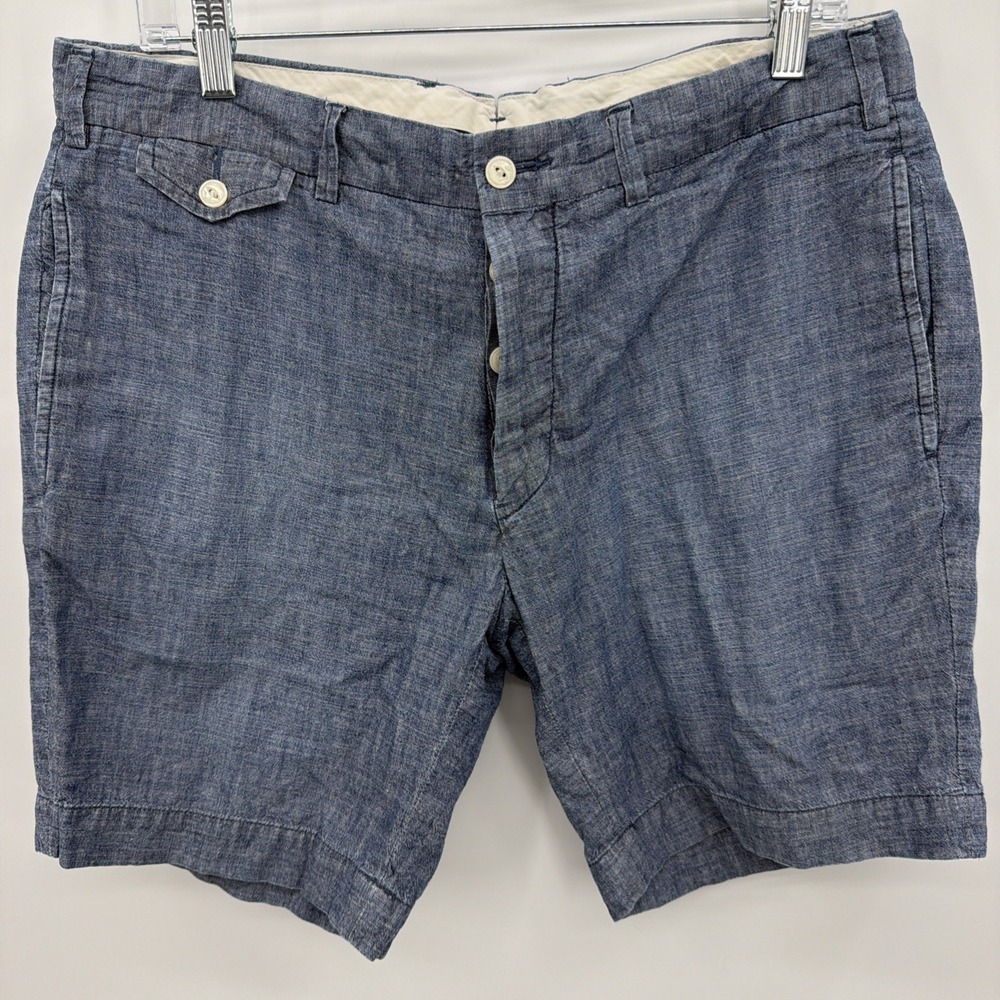 Ralph Lauren Polo Sz 36 Blue Cotton 8" Inseam Chino Chambray Shorts Preppy Beach